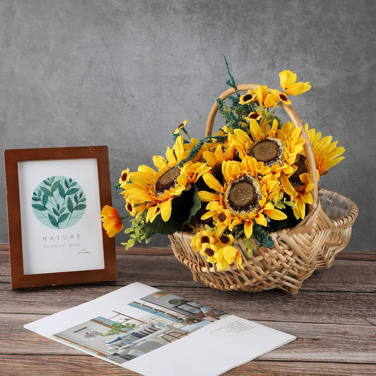 DULRLLY Handwoven Flower Basket with Handle, Willow Storage Basket Empty Wicker Picnic Basket with