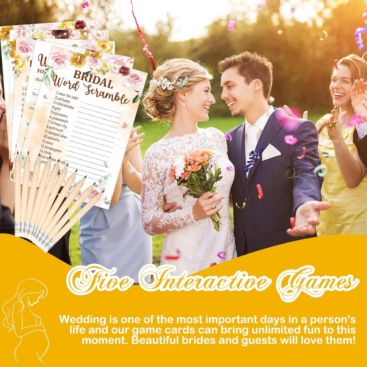 Teling 145 Pieces Bridal Shower Game Bridal Shower Favors Set Wedding Games Cards and Pencils for