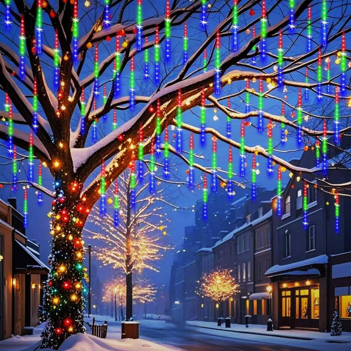 Meteor Shower Lights UL Certified 192LEDs 8 Tubes Falling Rain Drop Christmas Icicle Cascading