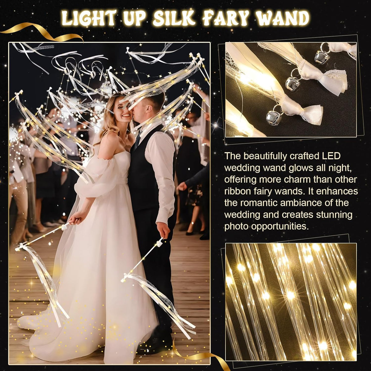 50 Pcs Wedding Wands Ribbon Streamers with 3 Colorful Flashing Modes, Light up LED Silk Fairy