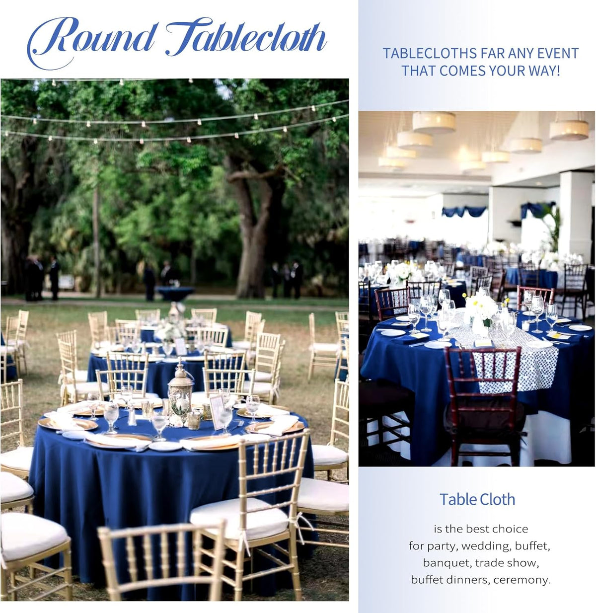 10 Pack Navy Blue 90 Inch Round Polyester Tablecloths - Wrinkle & Stain Resistant, Perfect for