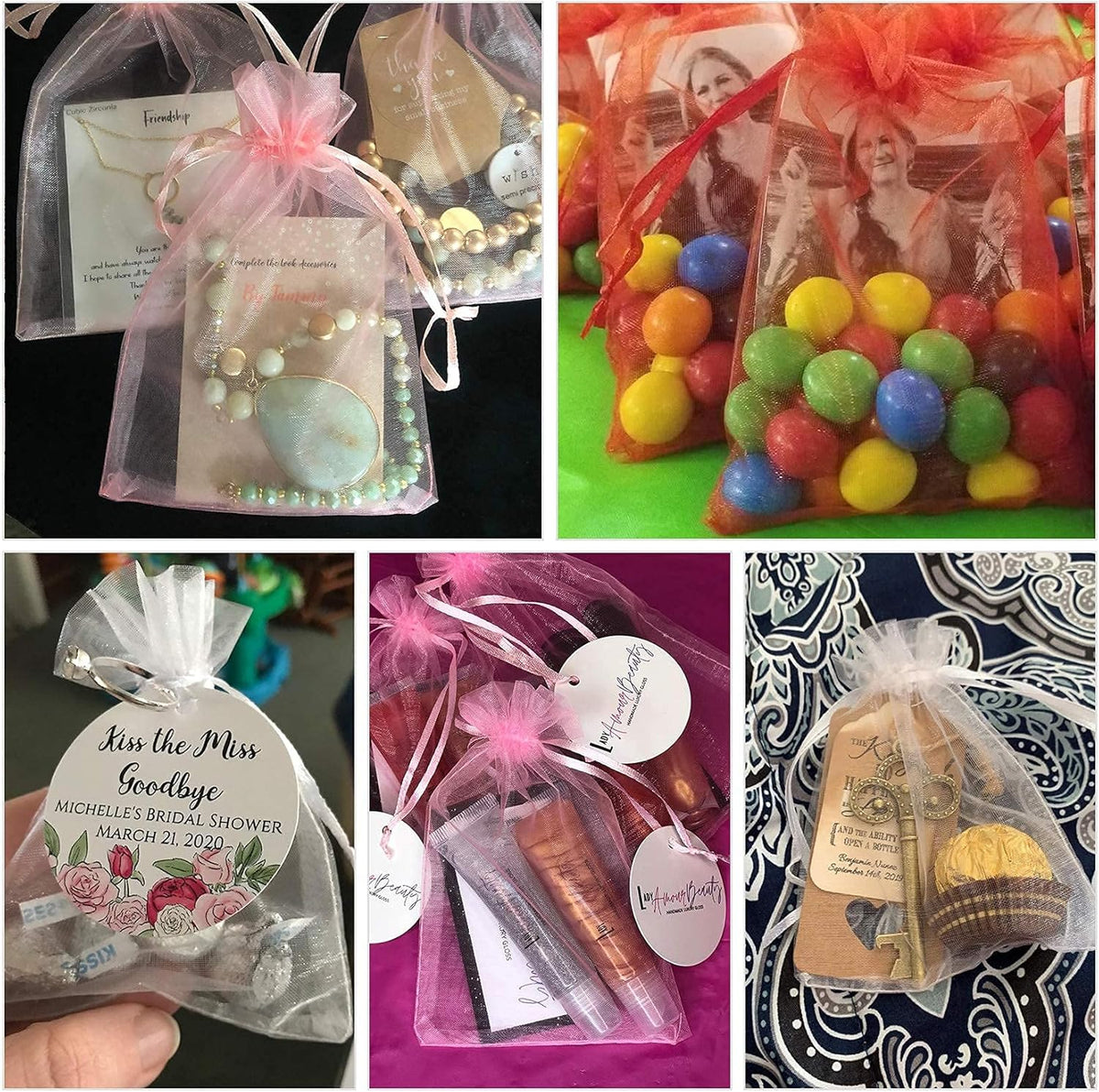 ANZNKU 100 Pack Organza Bags - 4x6 inch Small Sheer Mesh Gift Bags with Drawstring - Premium Orange