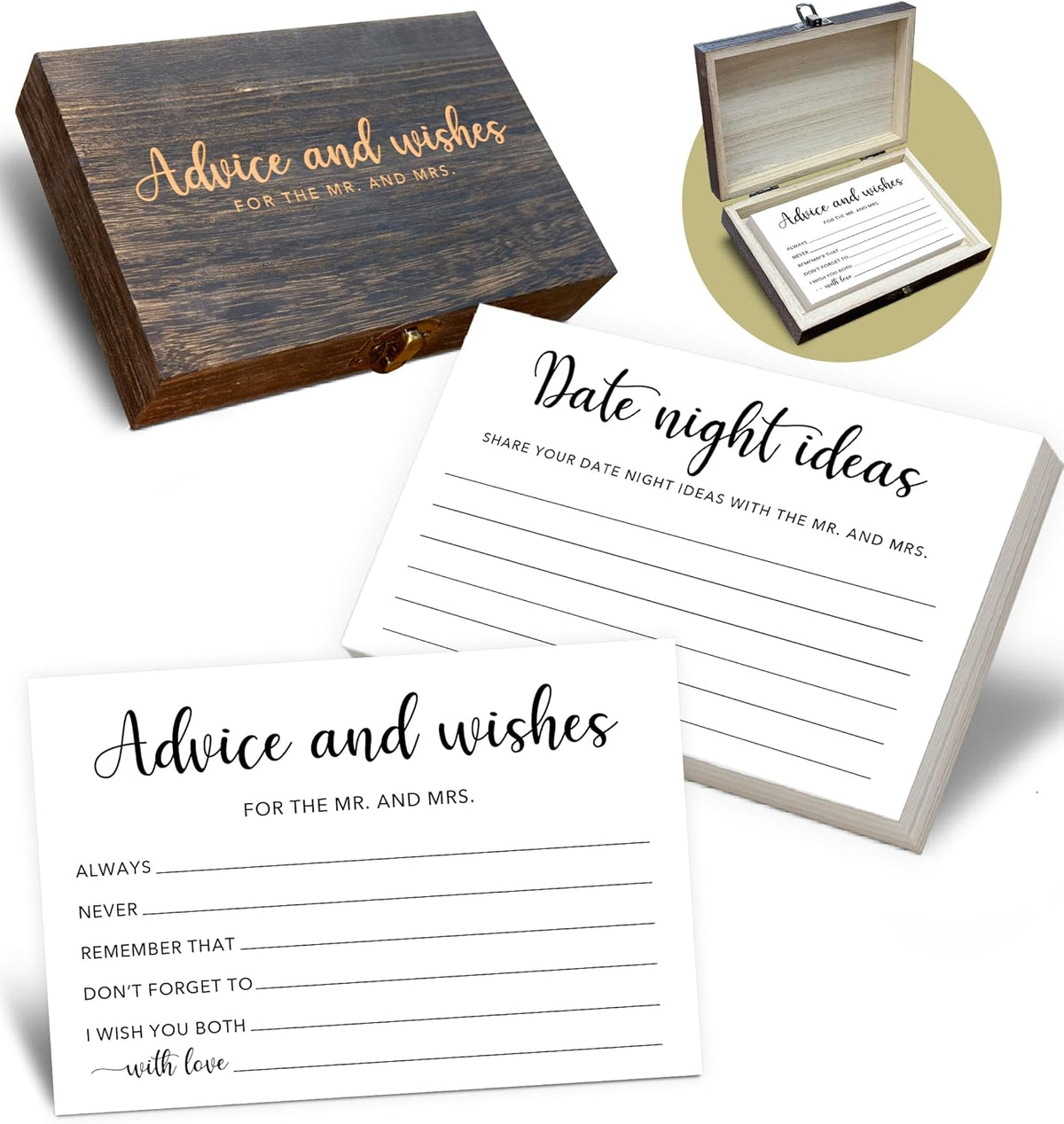 Advice and Wishes for the Mr and Mrs Box - 50 Pcs Wedding Advice Cards Bridal Shower Game Cards