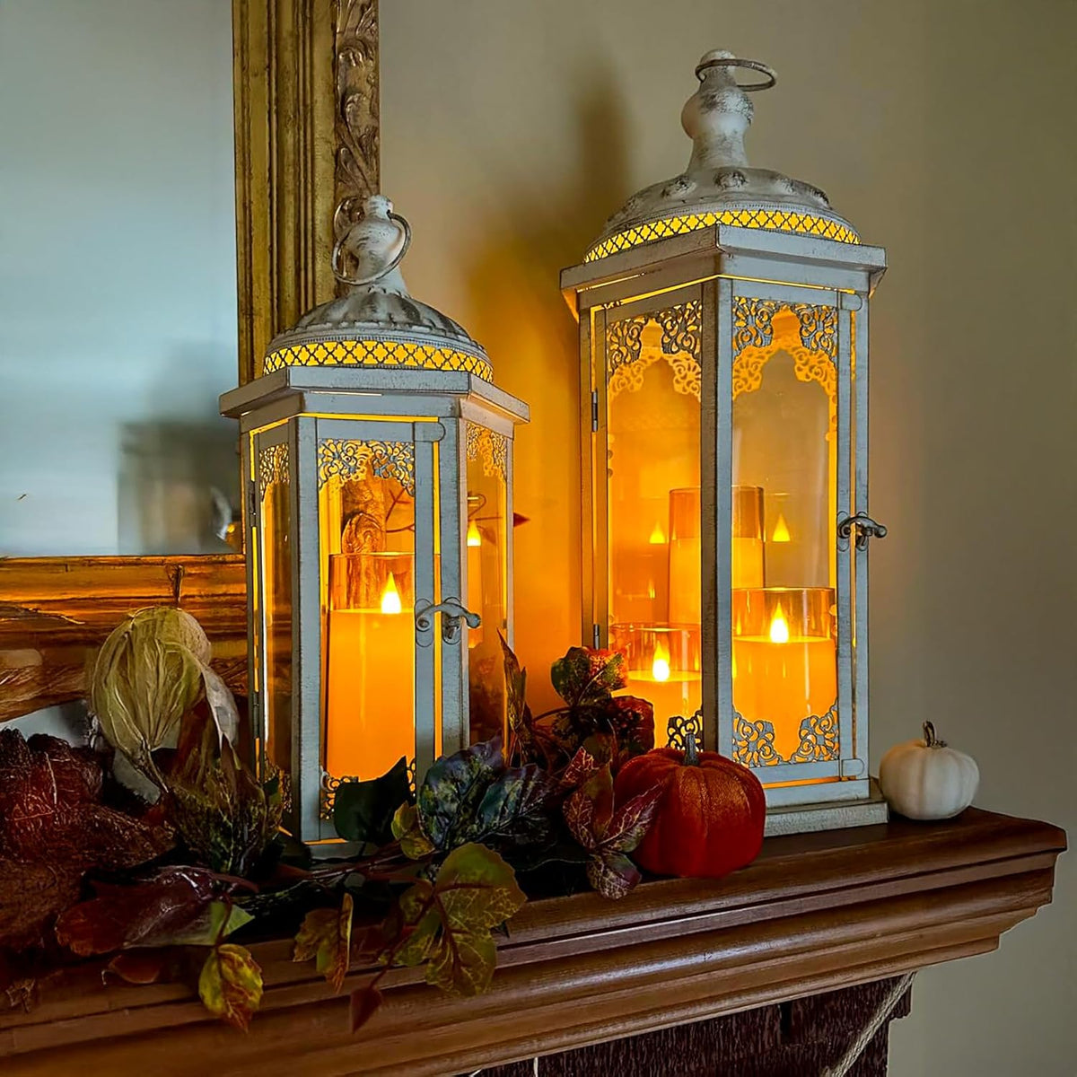 Fo32won Amber LED Flameless Pillar Candles Battery Operated with Remote and Timer, Set of 5 (D 3"×H