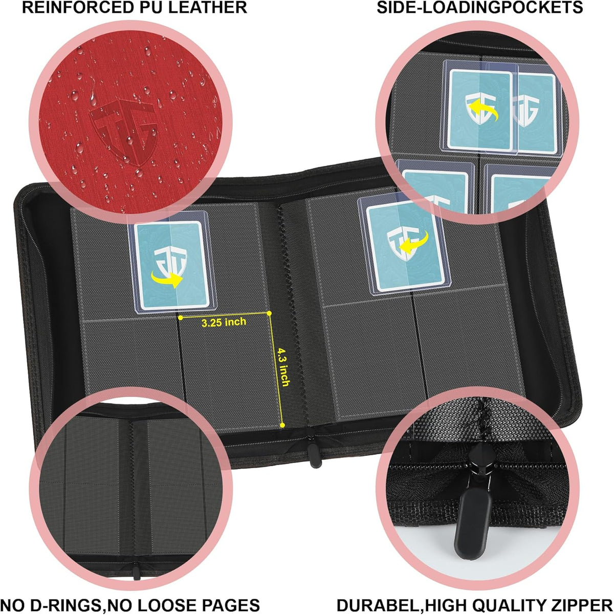 Toploader Binder,Holds 112 Toploaders, 4 Pocket Top Loader Binders for 3" x 4" Rigid Card Holders