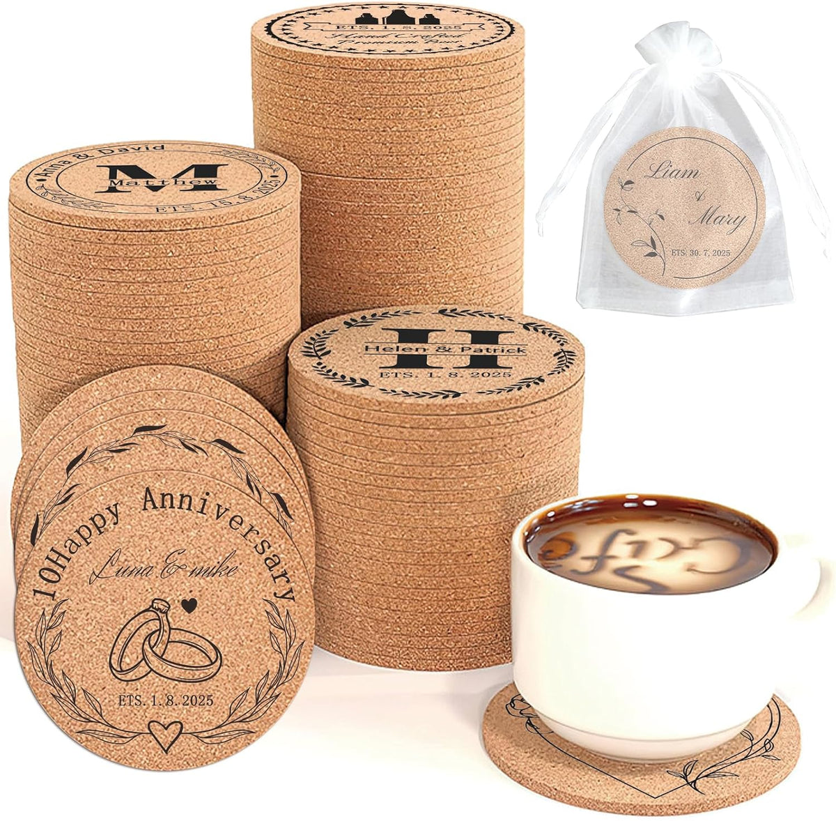 Custom Coasters Personalized Cork Coasters Bulk with Logo Wedding Personalized Cork Natural Wood