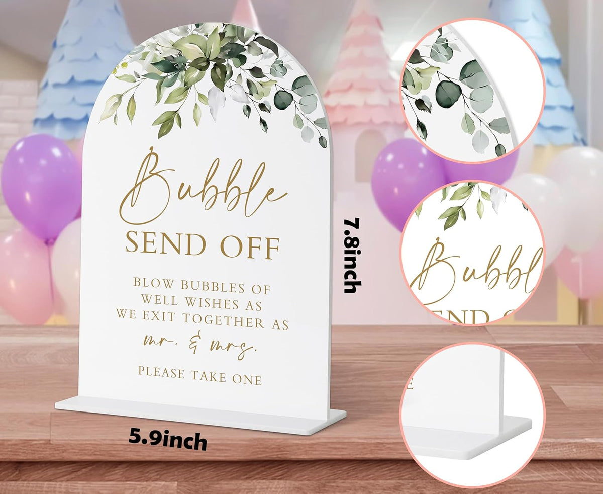 Bubbles for Wedding Send Off, Greenery Gold Bridal Shower Decorations, Marriage Signs for Ceremony