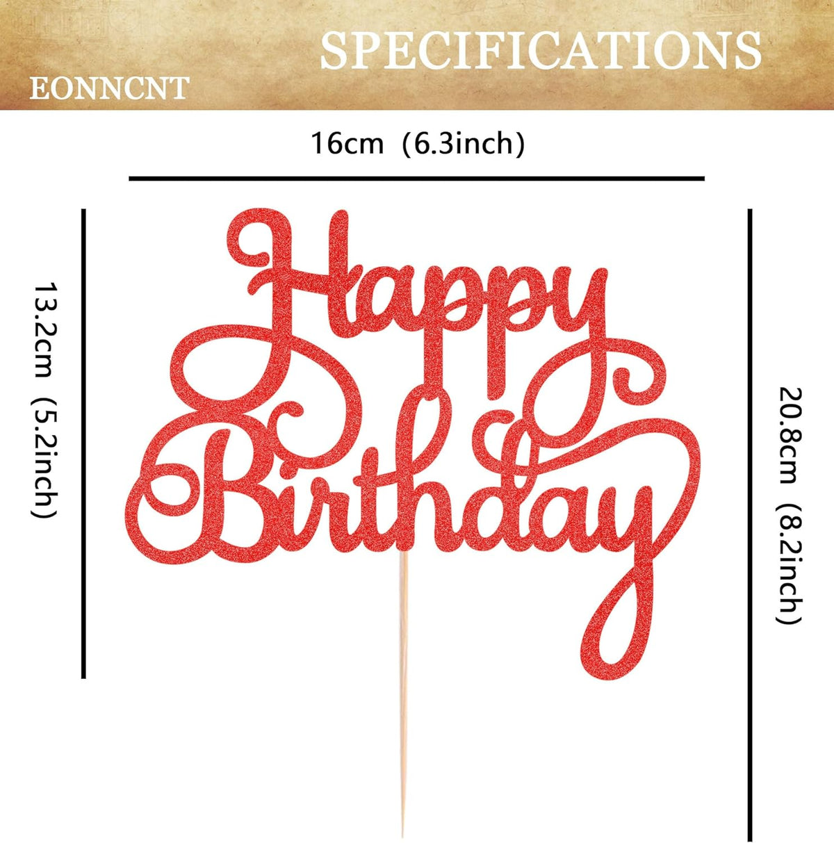 Happy Birthday Cake Topper - Red Glitter Birthday Party Cake Decoration Supplies - Happy Birthday
