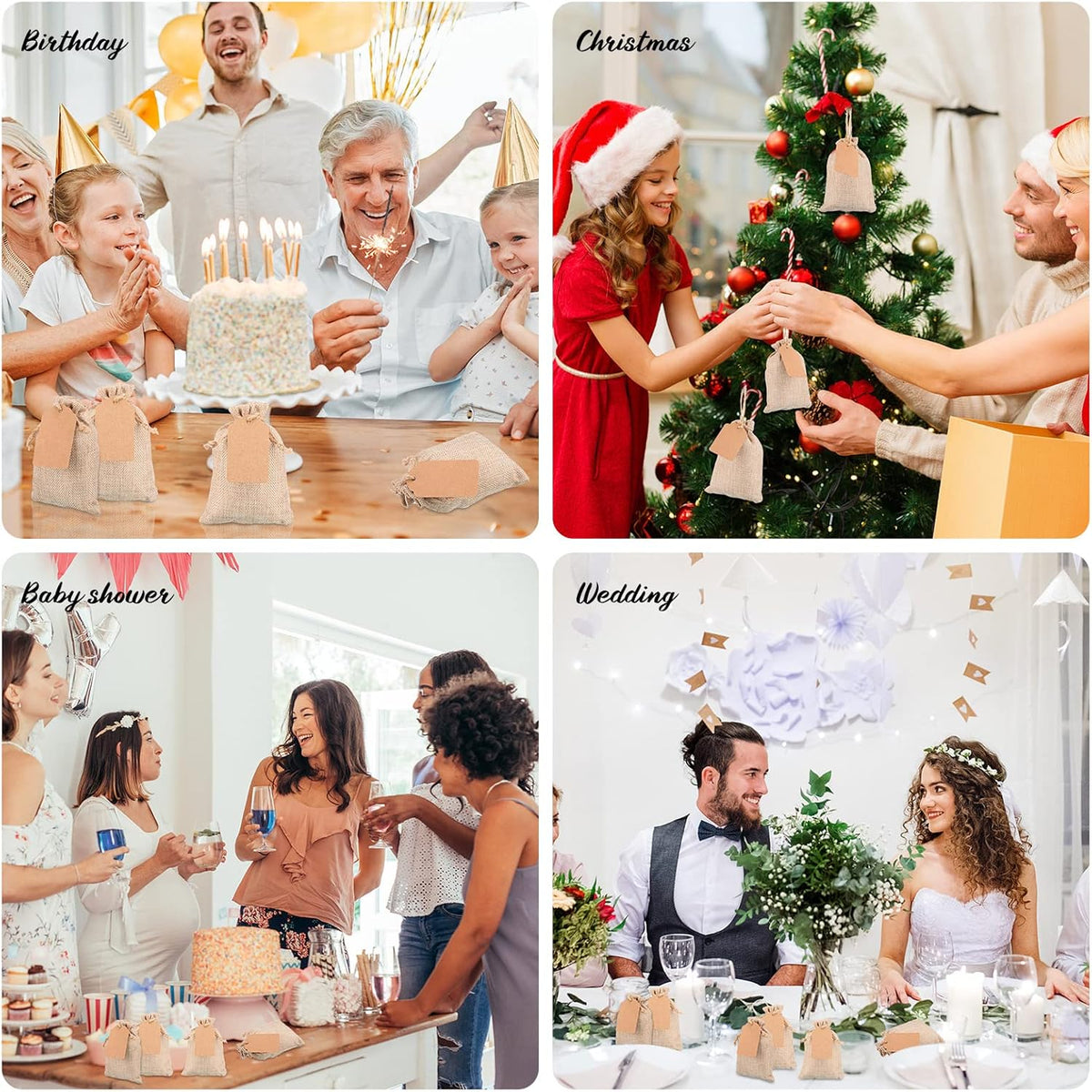Woanger 100 Pcs Burlap Gift Bags with 100 Pcs Kraft Paper Gift Tags Drawstring Favor Bulk Burlap