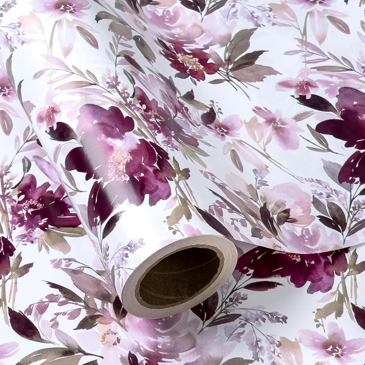 WRAPAHOLIC 30 Inch Jumbo Reversible Floral Wrapping Paper - 30 Inch X 33 Feet - Purple Floral