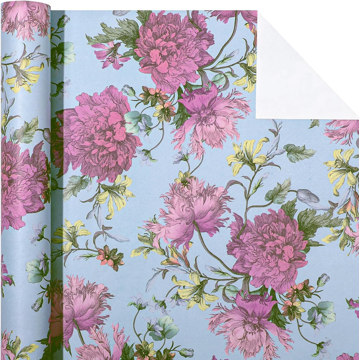 WRAPAHOLIC Kraft Floral Wrapping Paper Roll - Mini Roll - 17 Inch x 16.5 Feet - Vintage Flower