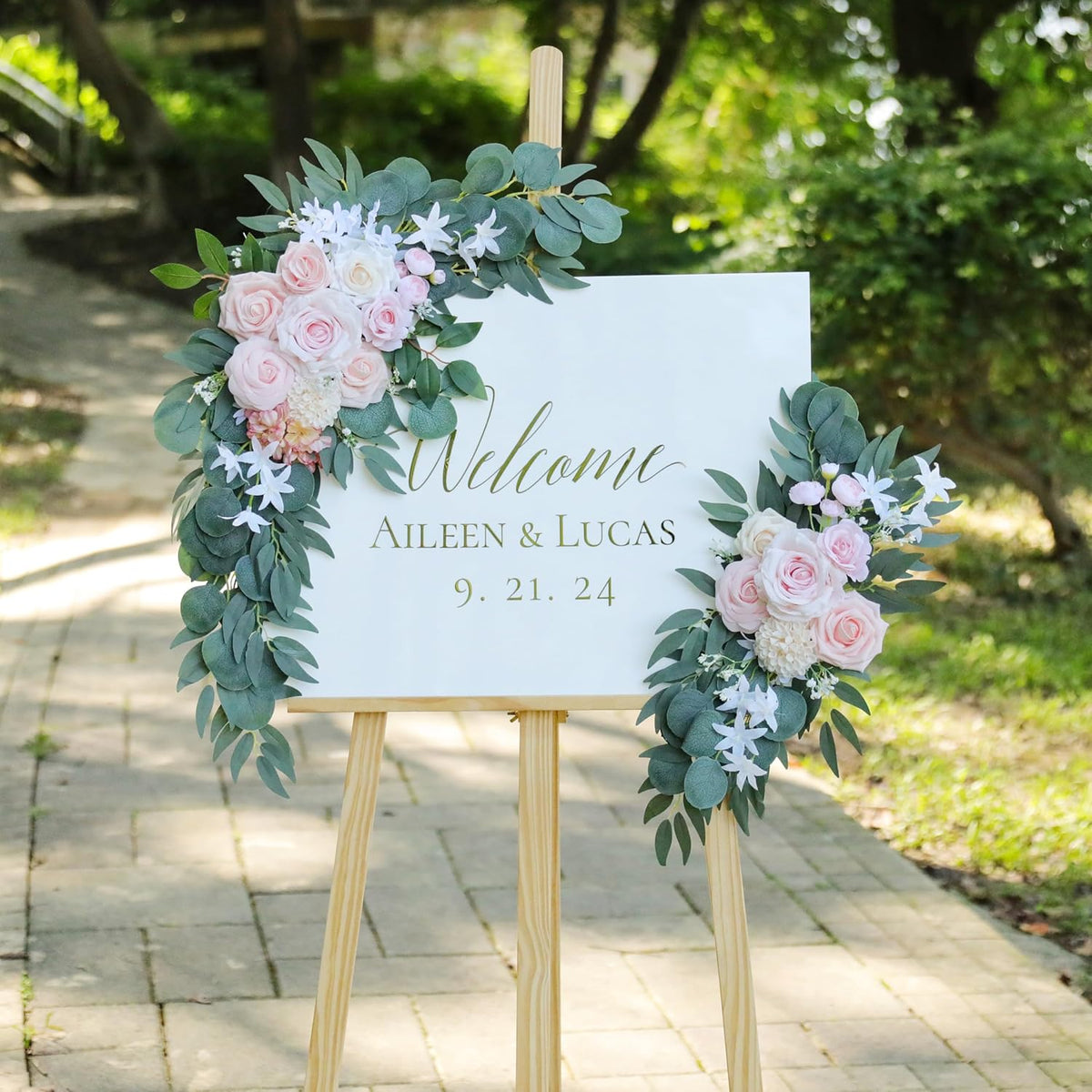 Artificial Pink Wedding Arch Flowers Swag Set of 2 for Welcome Signs, Reception and Ceremony