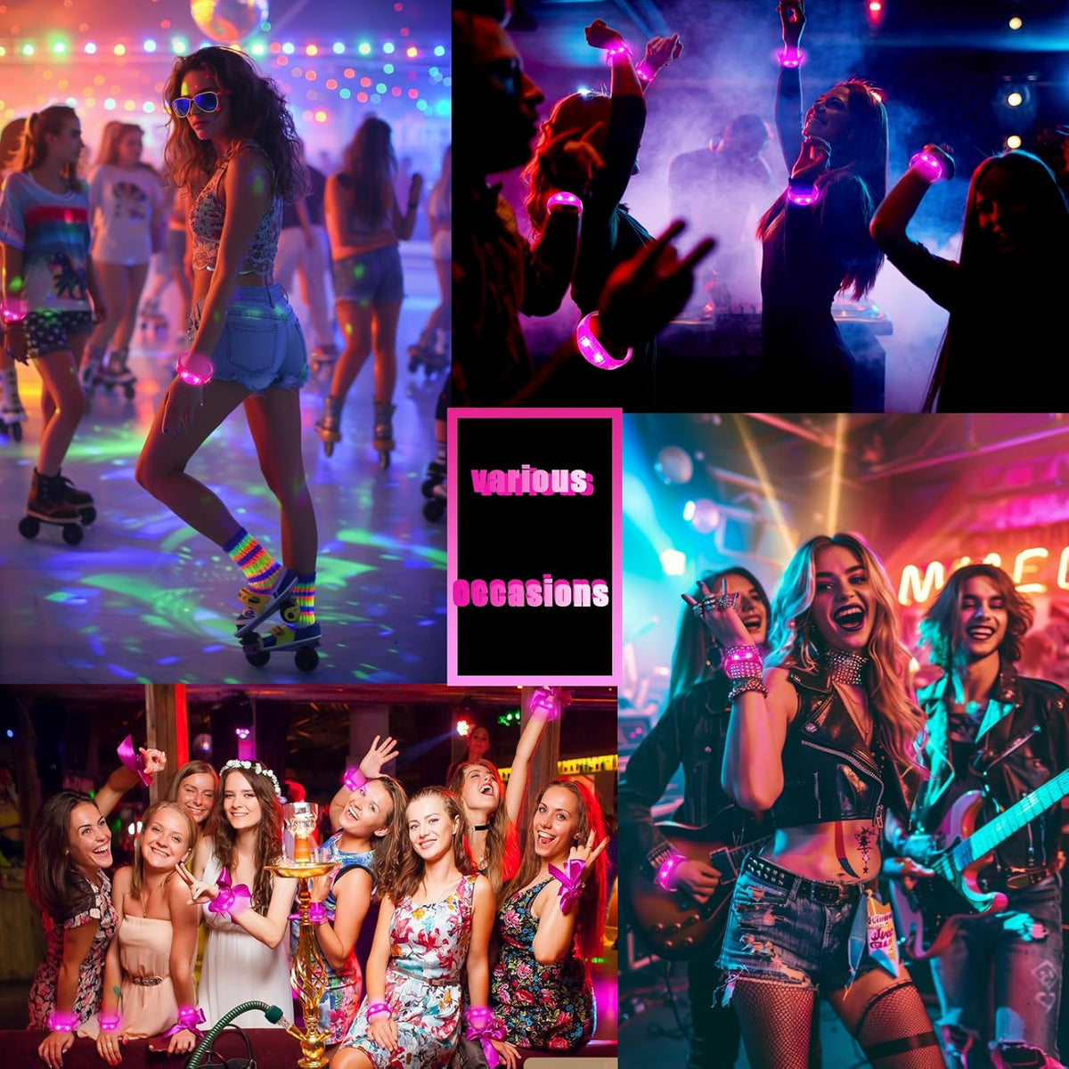 100 Pcs LED Bracelets Sound Activated with Flashing LED Strobe Music Control Light Up Bracelets for