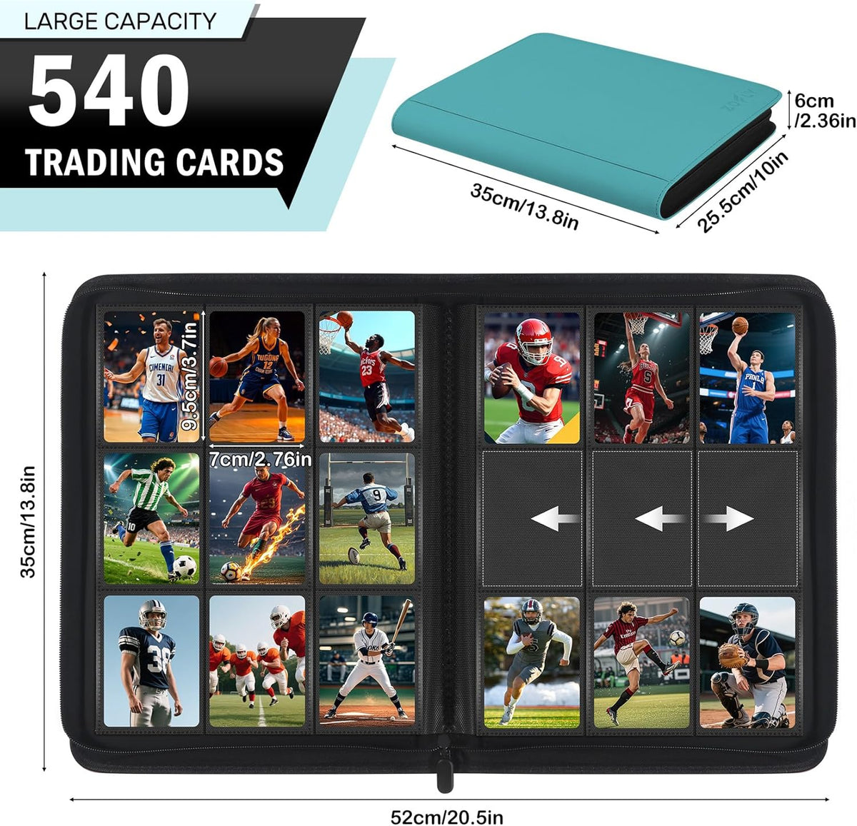 9 Pocket Card Binder, 540 Pockets Trading Card Binder, Double-sided Side Loading Collection Binder