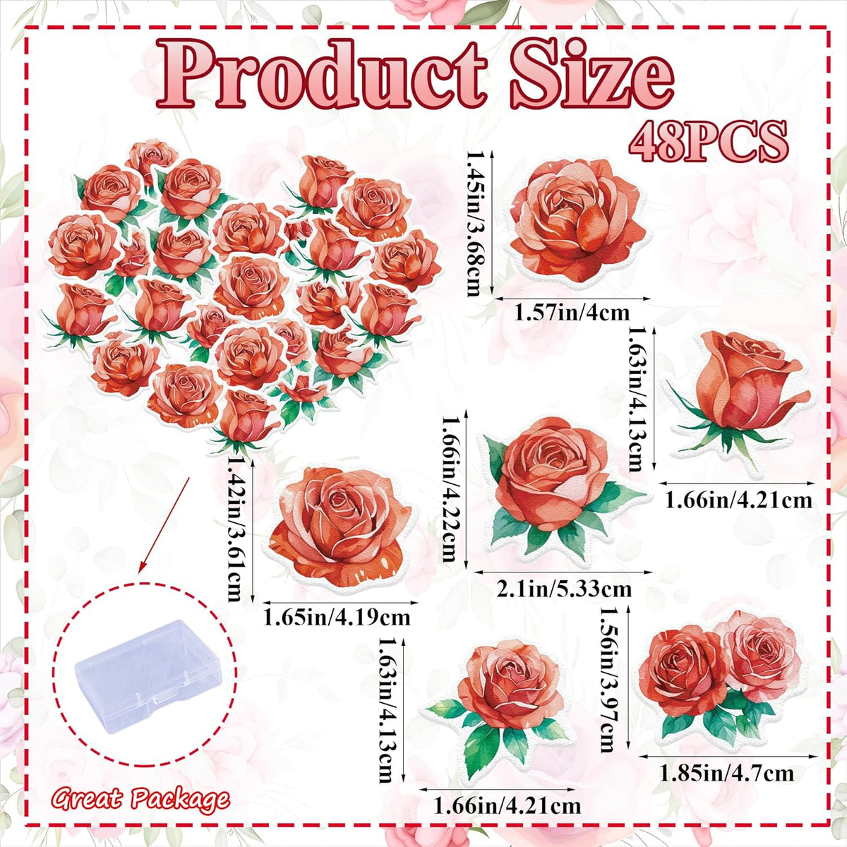 48PCS Edible Rose Flower Cupcake Toppers Wafer Paper Roses Decorations Flower Birthday Party