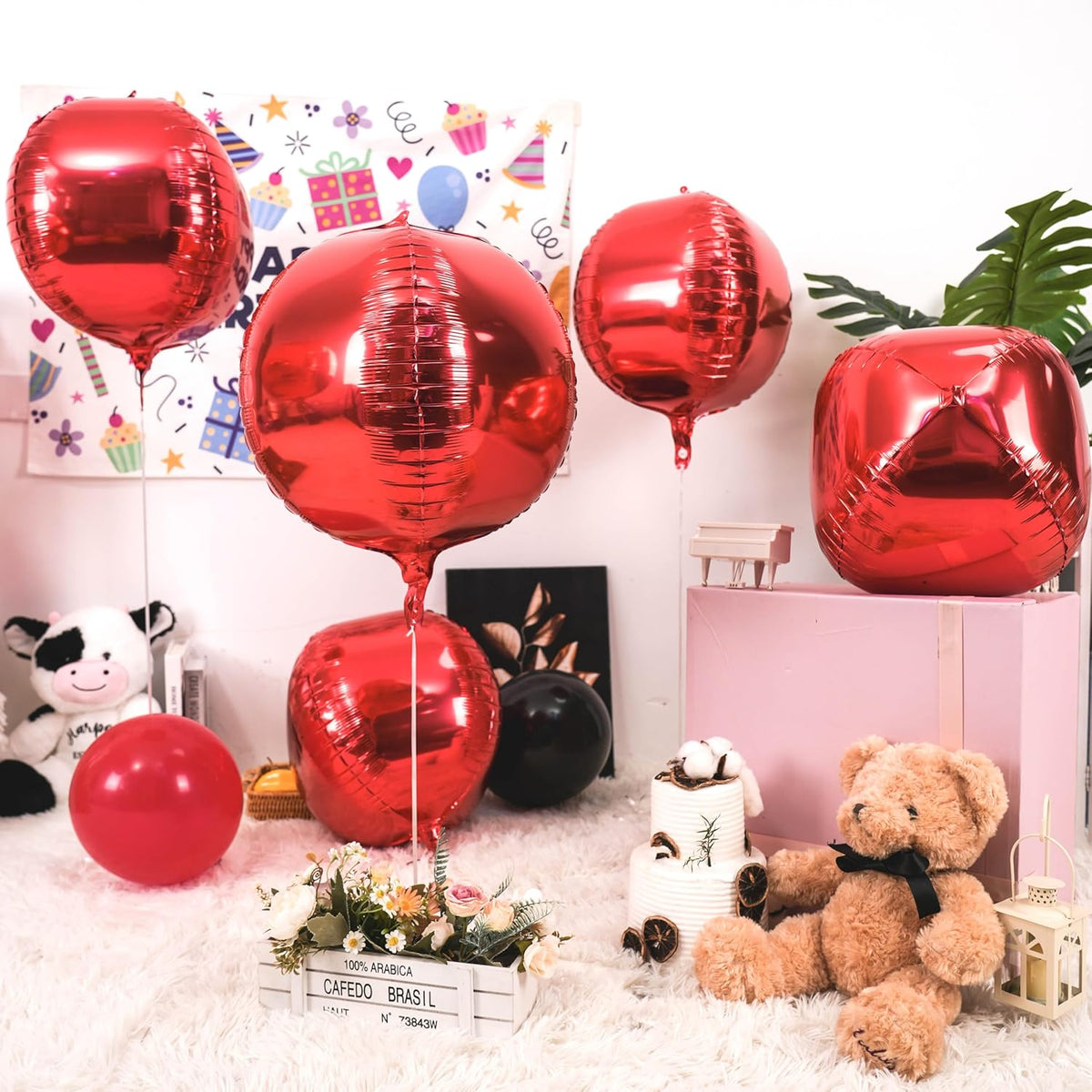 Red Giant 4D Foil Balloons, 6Pcs Large Metallic Round Balloons, 22 Inch Big Round Foil Balloon for