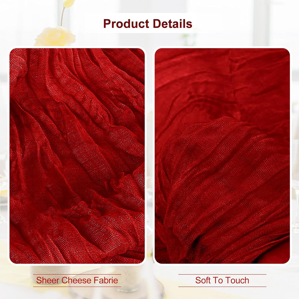 6 Pack Burgundy Cheesecloth Table Runner 35x120 Inch 10Ft Rustic Gauze Cheese Cloth Table Runner