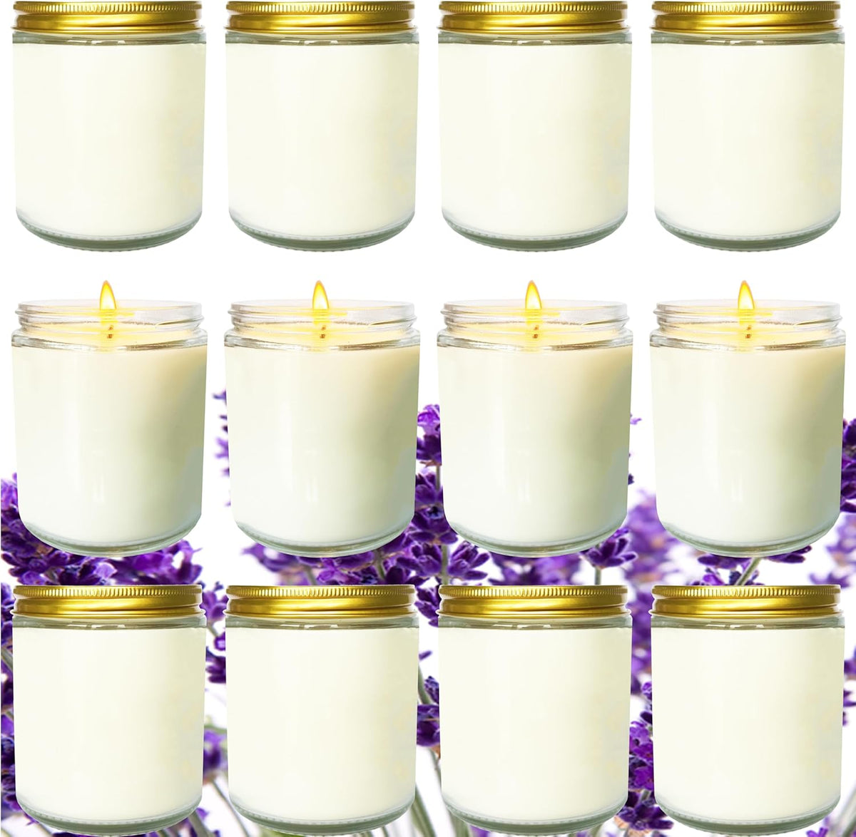 12 Pcs 8 Oz Bulk White Soy Candles,Lavender Scented Candles Set,Bulk Aromatherapy Candle,Great