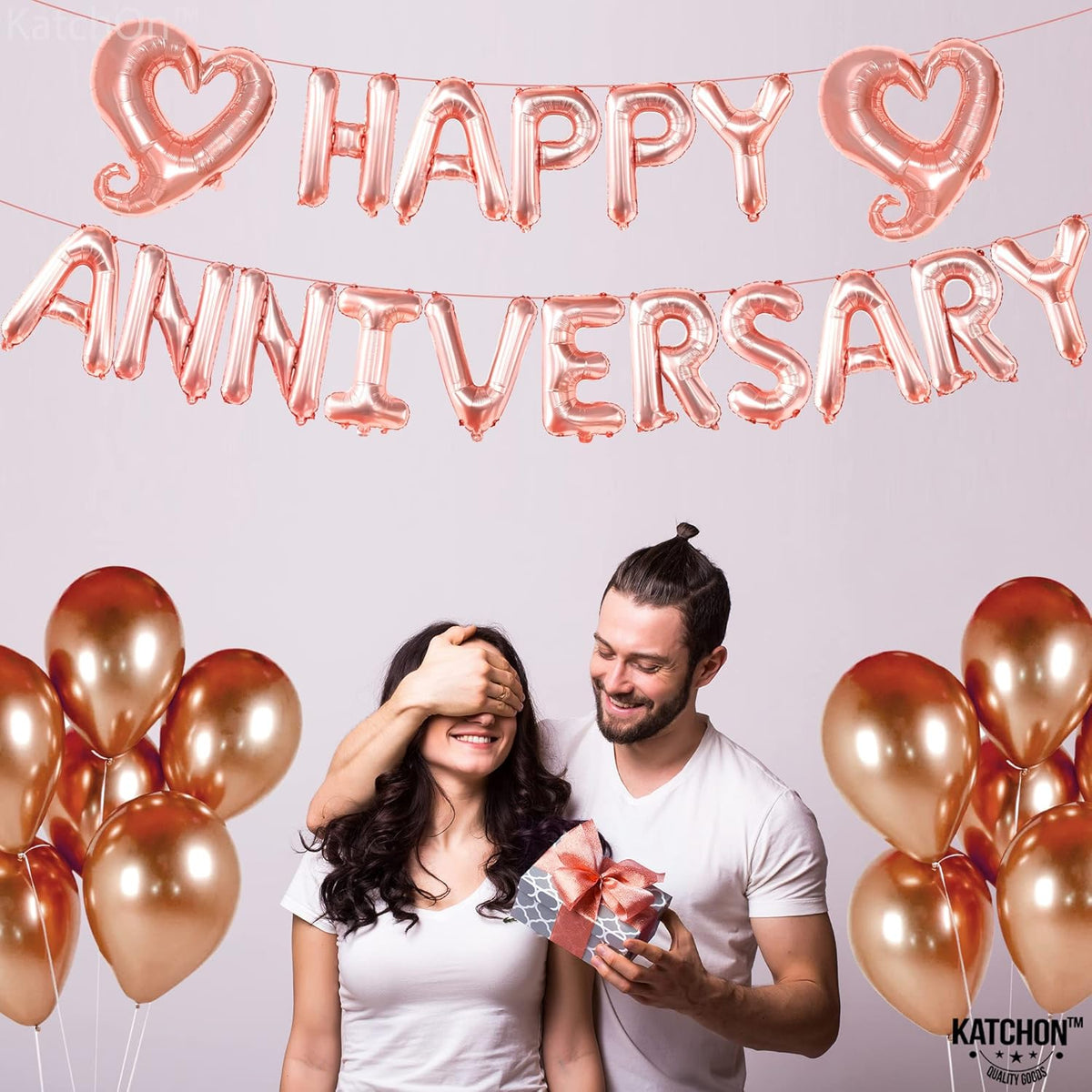 KatchOn Rose Gold Anniversary Balloons - 18 inch Letters, Hook Heart | Rose Gold Anniversary Banner