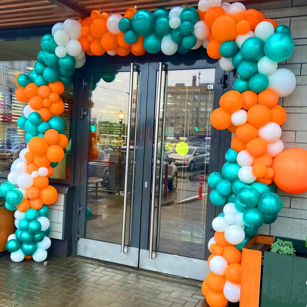 Blue and Orange Balloons, Blue and Orange White Balloons, Retro Turquoise Teal Blue White Balloon