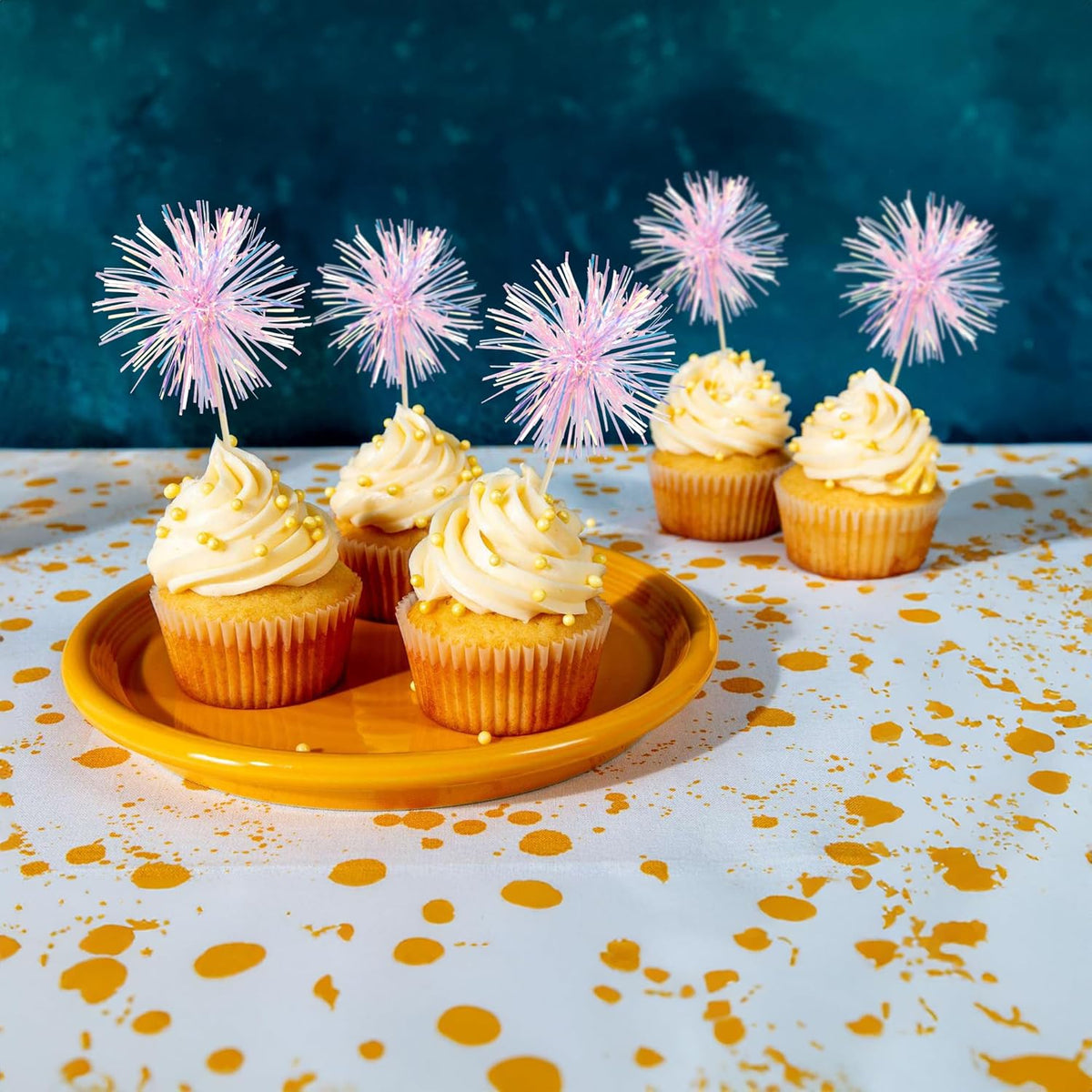Gyufise 30Pcs Foil Firework Cupcake Toppers Sparkle Tinsel Cake Toppers Tinsel Drink Cake