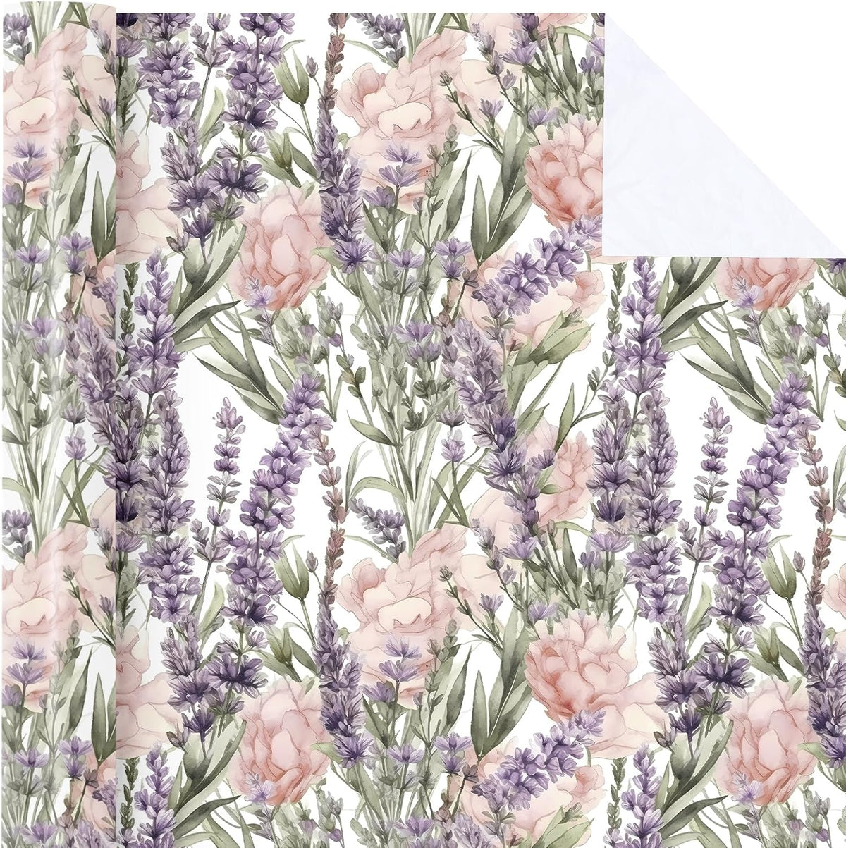 WRAPAHOLIC Floral Wrapping Paper Roll - Mini Roll - 17 Inch x 33 Feet - Lavender Flower Wrapping