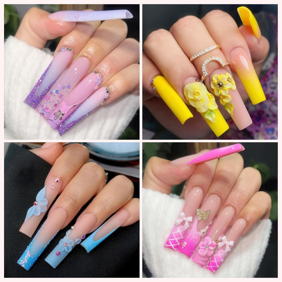 UNA GELLA Tapered Square Nail Tips XXL 216 PCS No C Curve Nail Tips Extra Long Straight Nails Half