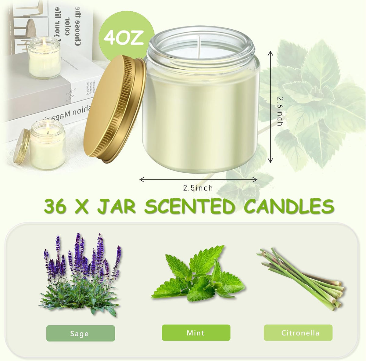 ACITHGL 36 Pcs 4oz Mini Mason Jar Candles Small Scented Candles Bulk Aromatherapy Ideal Souvenir