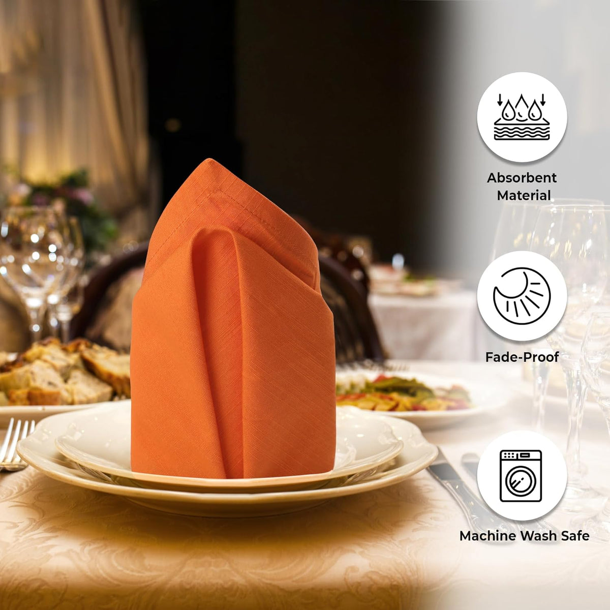 Urban Villa Cloth Napkins Halloween Dinner Napkins Solid Orange Color 20''x20'' (Set of 12) 100%