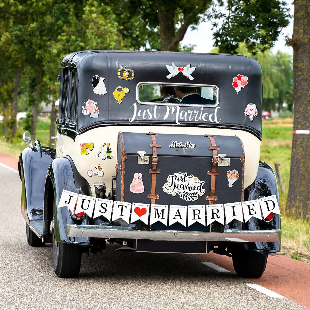 16 Pcs Just Married Car Decorations Include 14 Assorted Ornate Car Magnets Just Married Window
