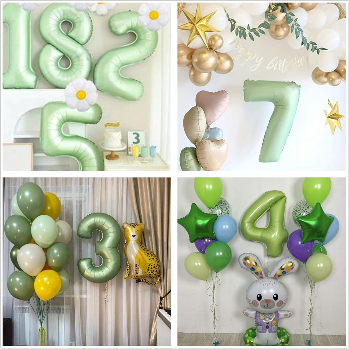 40 inch Olive Green Number 4 Large Foil Number Balloons Set 0-9, Olive Green 4 Helium Balloons for