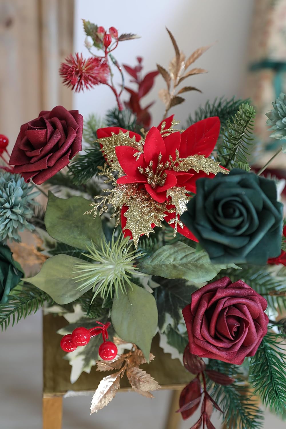 Serra Flora Artificial Christmas Flowers Greenery Combo Box Set Faux Flowers Bulk Flower Leaf with