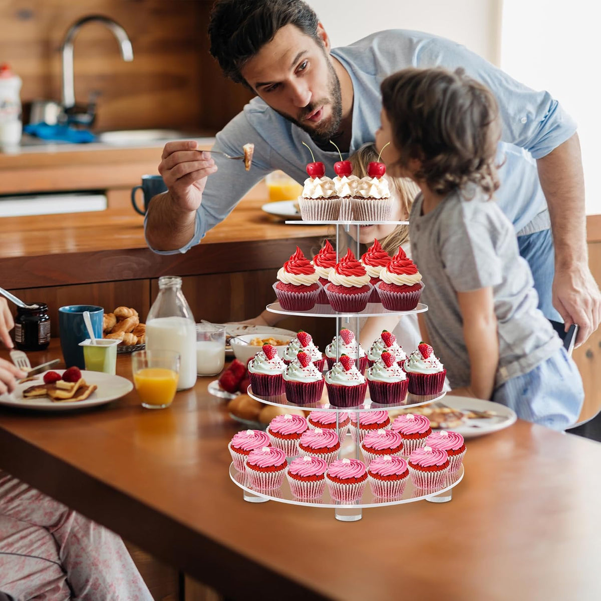YestBuy 4 Tier Round Acrylic Cupcake Stand with Base, Premium Cupcake Holder, Acrylic Cupcake Tower