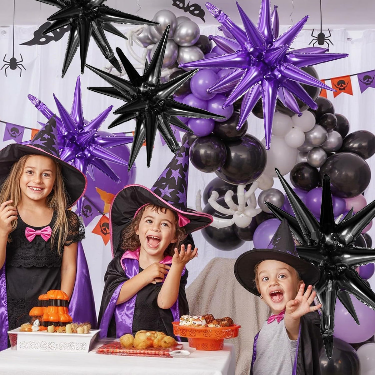 Black Purple Star Balloons,9Pcs 22Inch Black Purple Explosion Spike Cone Helium Polyester Film Star
