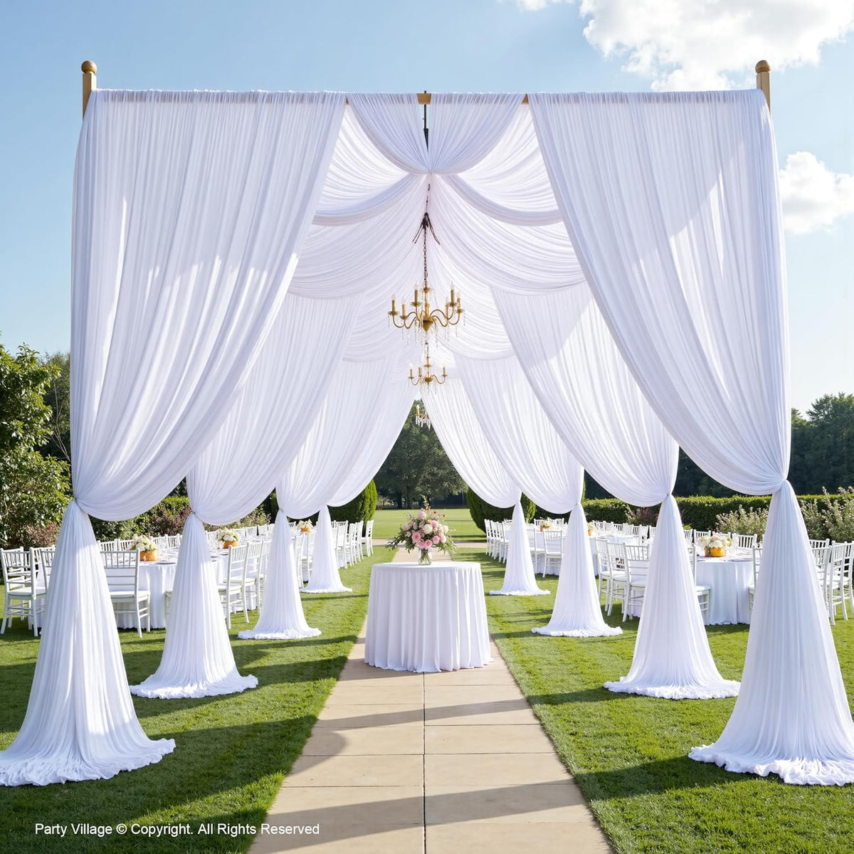PartyVillage 30ft×15ft White Backdrop Curtain for Wedding Parties, 6 Panels Wrinkle Free 15 FT Long