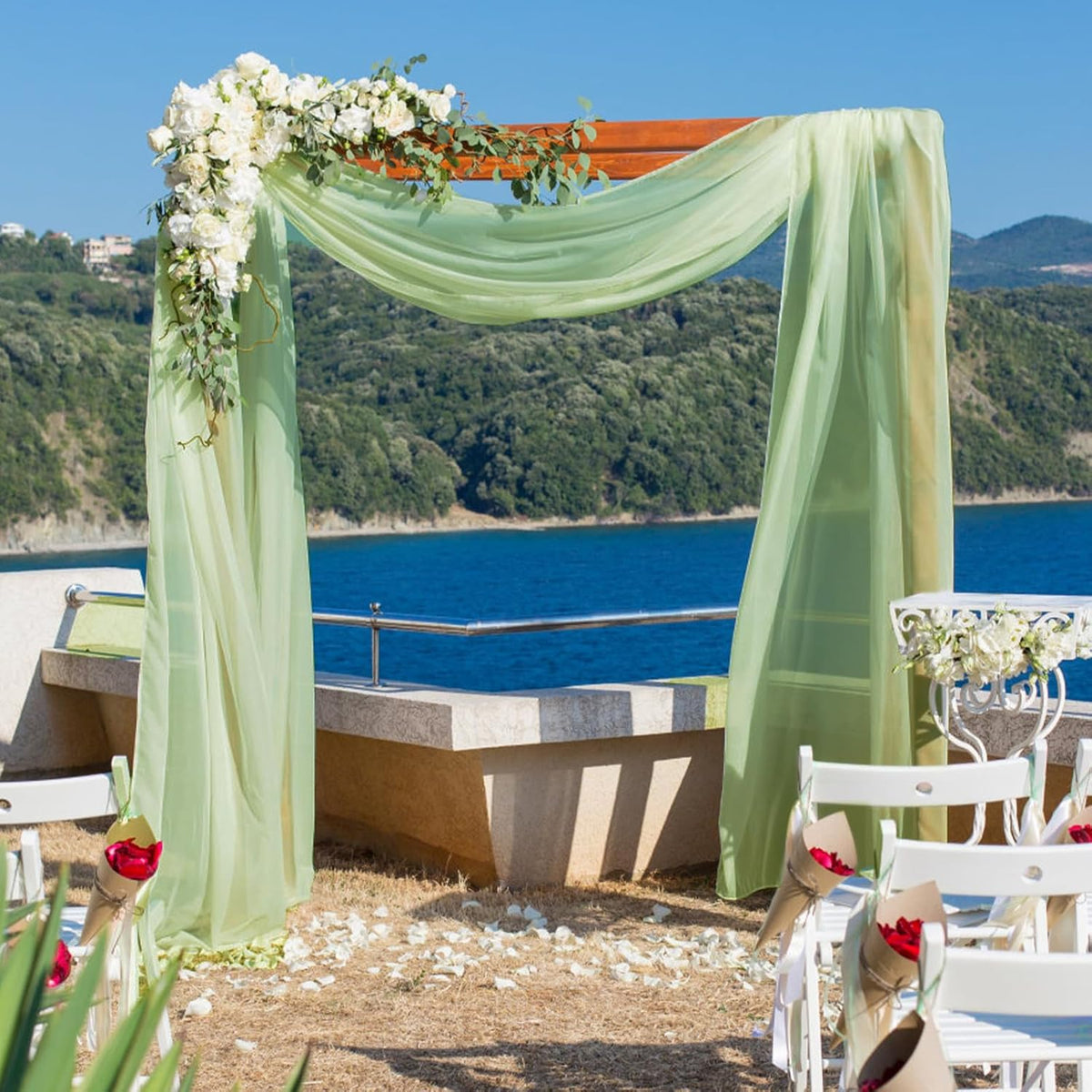 VOK Wedding Arch Draping Fabric Chiffon Fabric, 29in x 18Ft 2 Panels Sheer Chiffon Outdoor Curtain