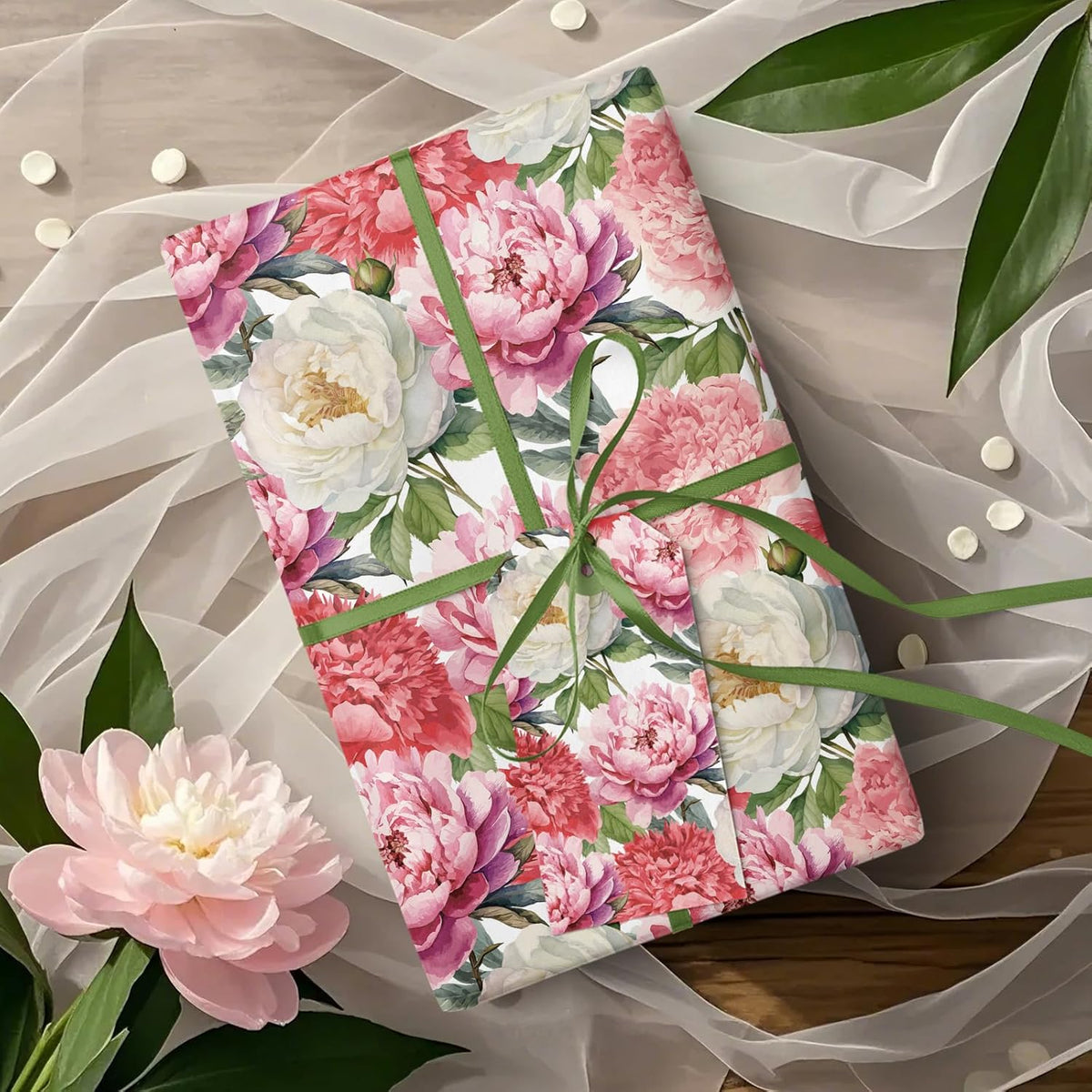 WRAPAHOLIC Floral Wrapping Paper Roll - Mini Roll - 17 Inch x 33 Feet - Red Pink Flower Wrapping