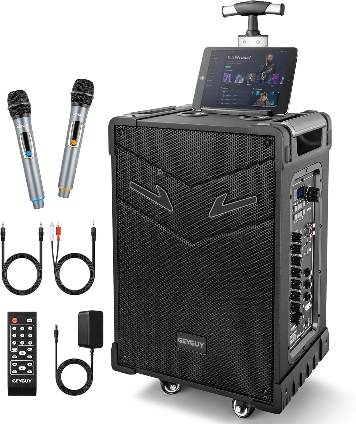 GTSK10-3 3-Way Portable Bluetooth PA Speaker with Wireless Microphones, 10" Subwoofer, Party