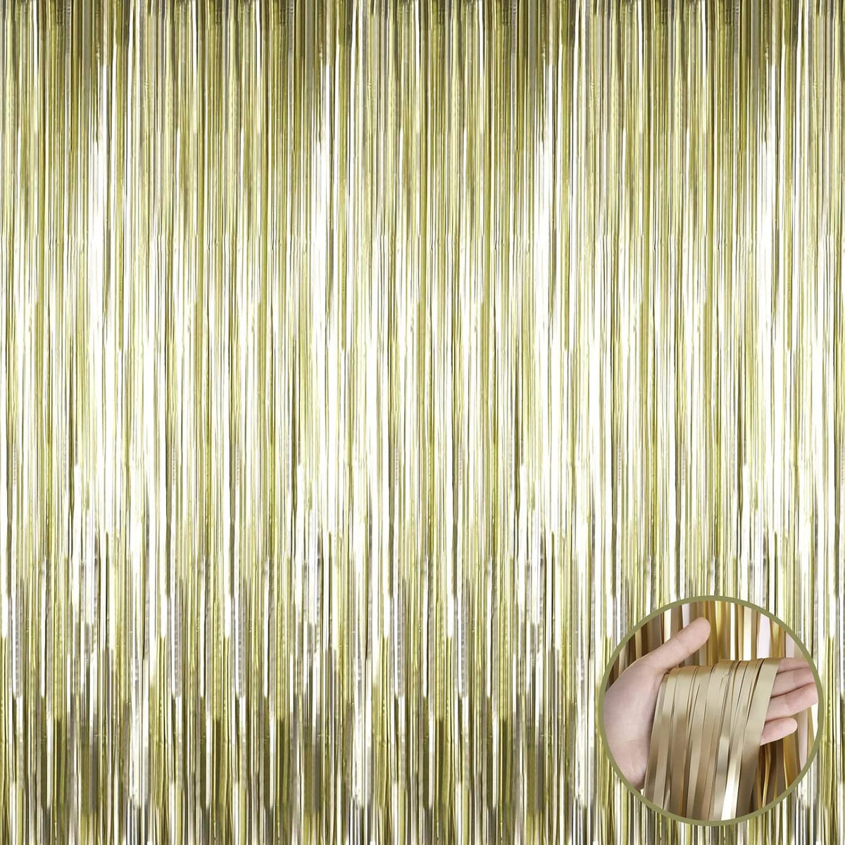 4 Pack Light Gold Foil Fringe Curtain Backdrop, 3.28Ft x 9.84Ft Metallic Tinsel Streamers Curtains