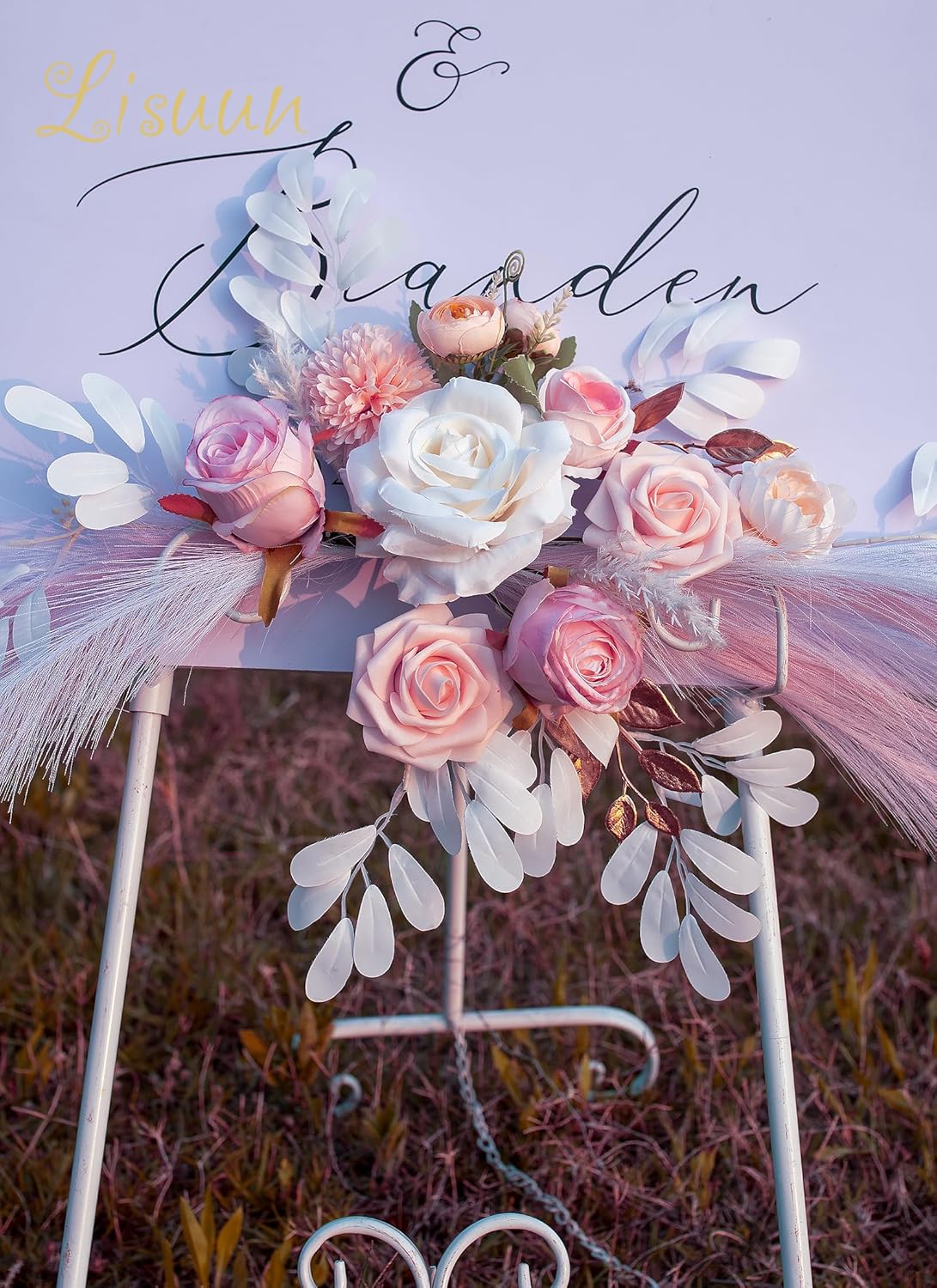 Wedding Arch Flowers, Artificial Flowers for Reception Backdrop and Welcome Ceremony Sign, Large