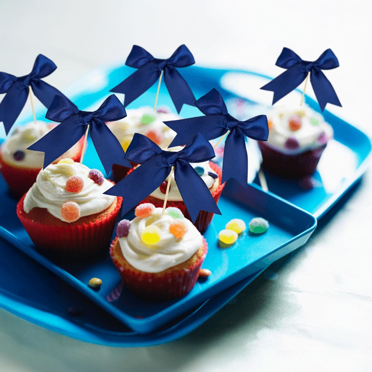 Ephlyn 24Pcs Bow Cupcake Toppers Bowknot Cake Toppers Bow Cupcake Picks Bowknot Birthday Party