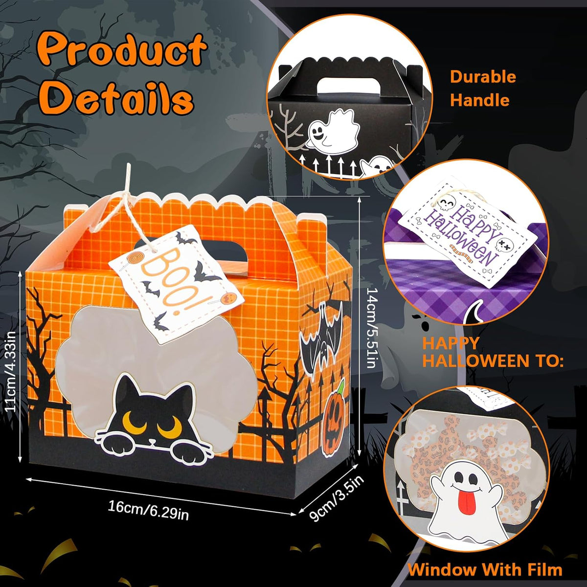 24 Pack Halloween Treat Boxes, Trick or Treat Candy Boxes with Window Halloween Party Favors Gift