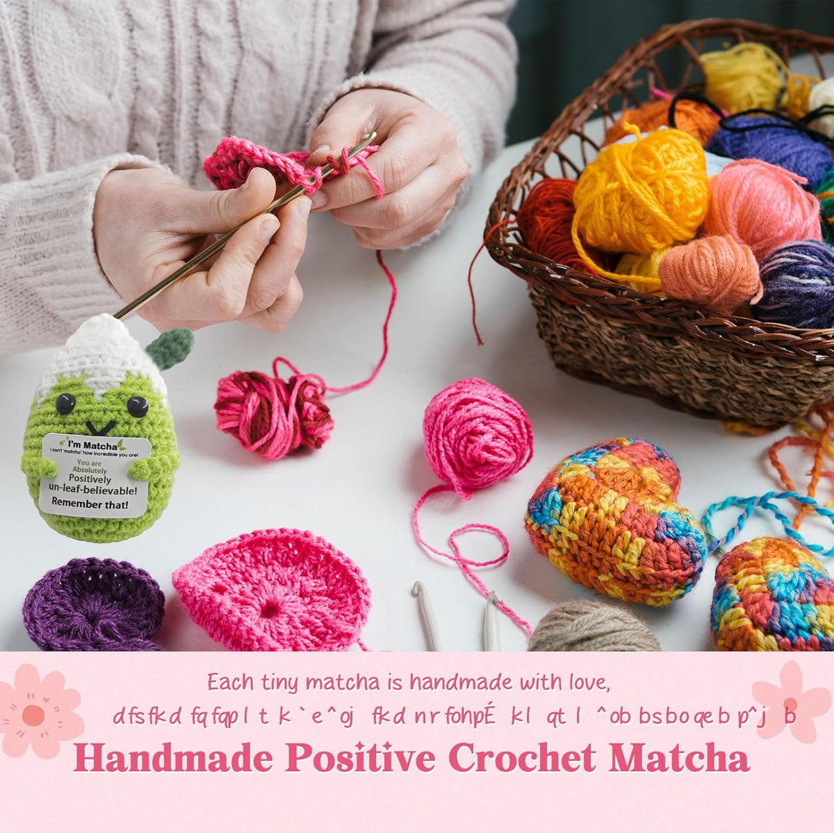 Mini Matcha Crochet Gift,Cute Handmade Positive Crochet,Birthday Gifts for Women Men