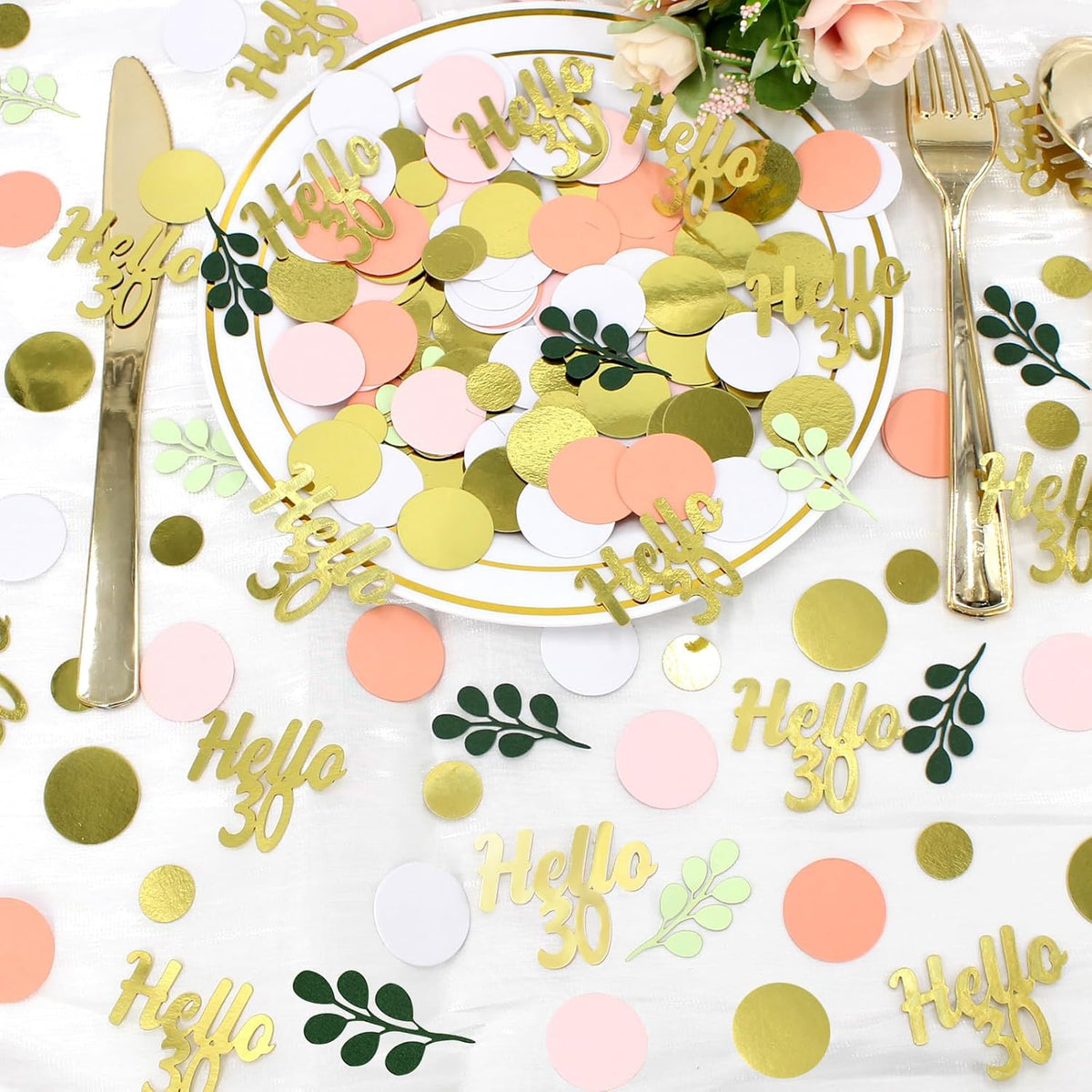 300PC 30TH Birthday Confetti for Table Pink and Sage Green Happy 30TH Birthday Decorations for Her