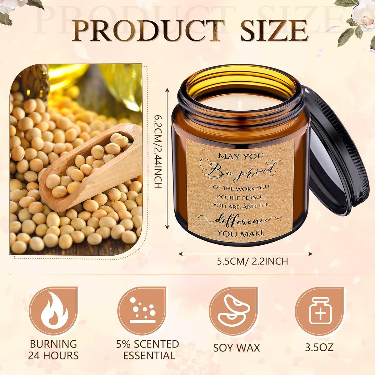 MTLEE 20 Pcs Thank You Gifts Candles 3.5 oz Employee Appreciation Inspirational Scented Soy Wax