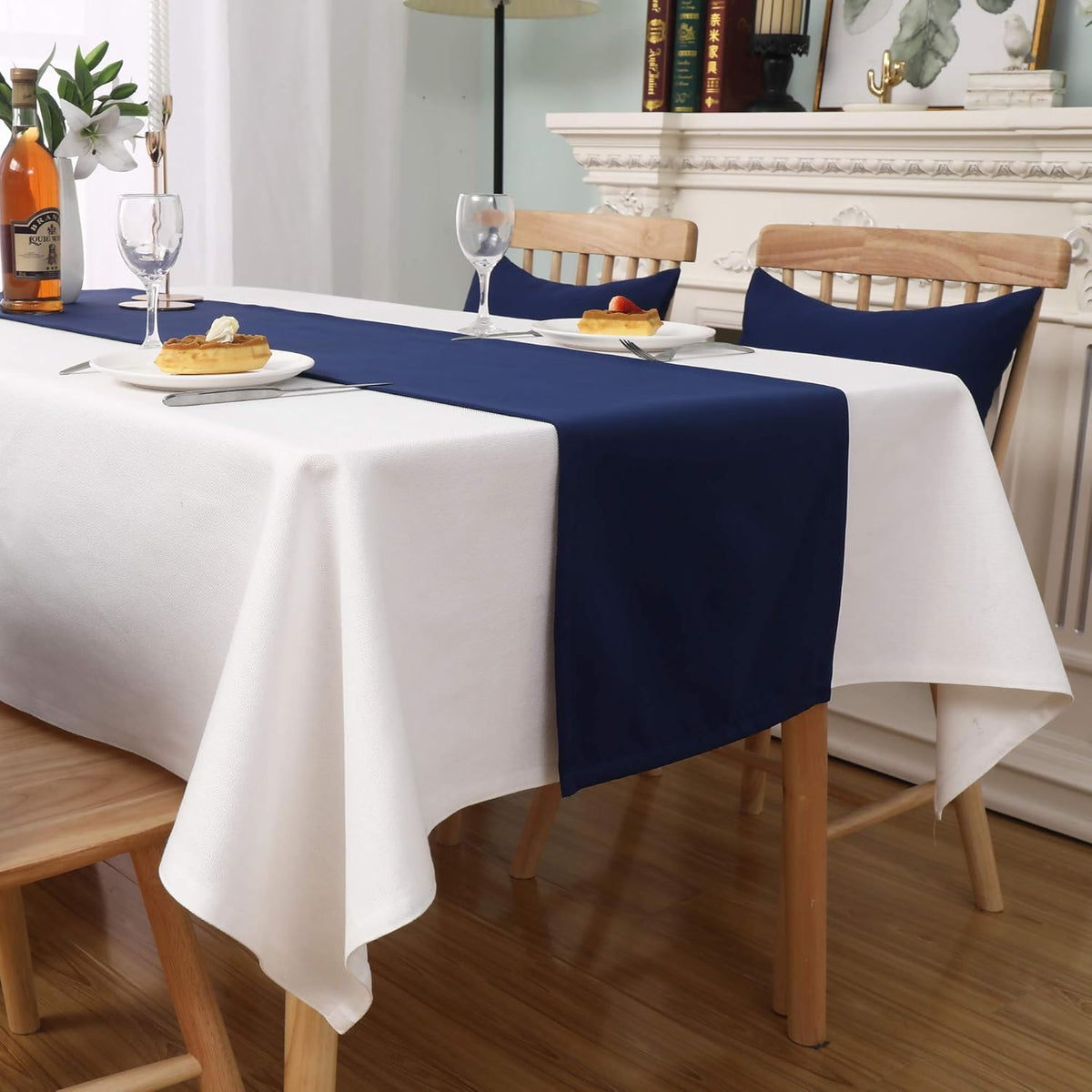 DUALIFE Navy Table Runner 72 Inch Soft Color Thick Polyester Decorative Cloth Handcrafted for