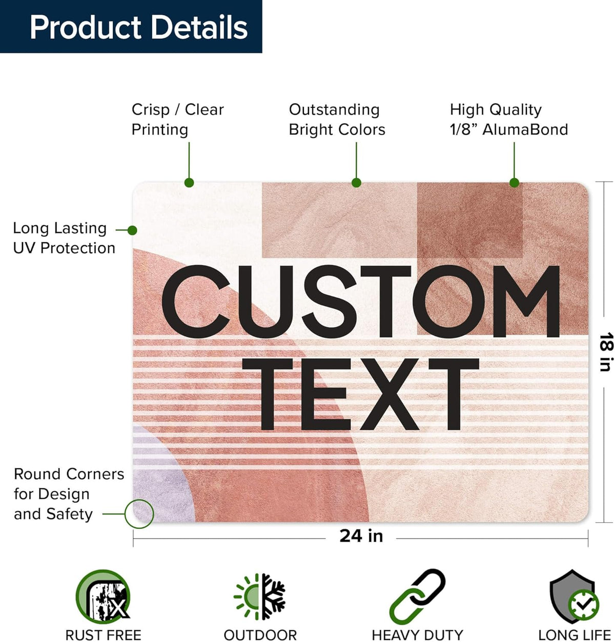 Custom Sign, Custom Street Sign, 11 Font Colors, 13 Font Styles, 4 Hole Options, 22 Sizes, 18x24