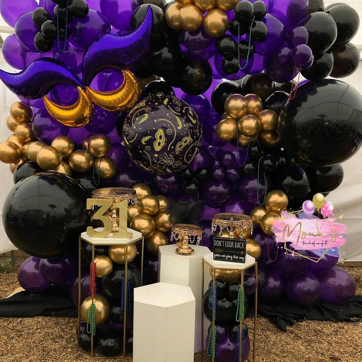 Purple and Black Balloons, 12 Inch Metallic Purple Black Party Balloons Confetti Latex Helium