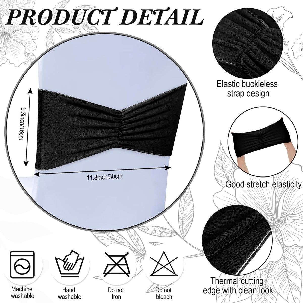 Moukeren 100 Pcs Spandex Chair Sashes Bows Bands Slider Sashes for Chair Covers Elastic Bands Ties
