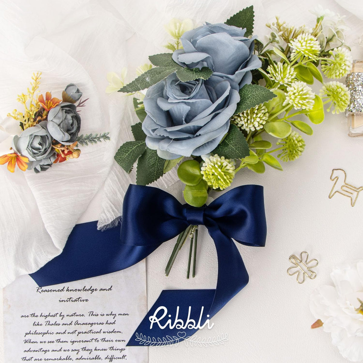 Ribbli Navy Double Faced Satin Ribbon, 2” x Continuous 10 Yards,Use for Bows Bouquet,Gift
